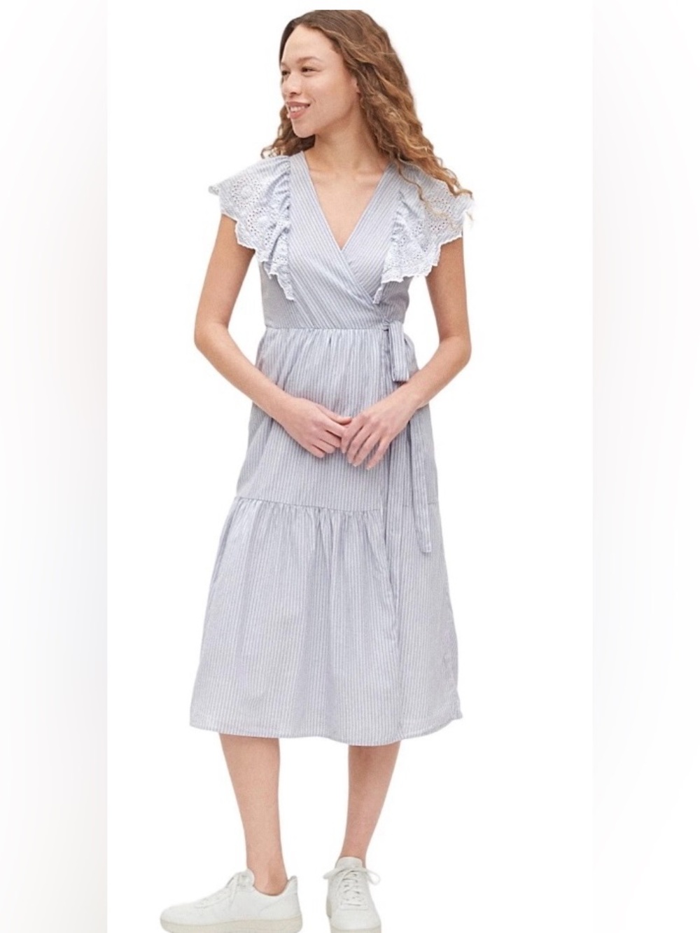Gap Embroidered Ruffle Wrap Dress Medium Tall